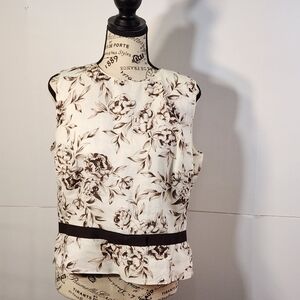 LOFT Floral Sleeveless Blouse - Cream and Brown